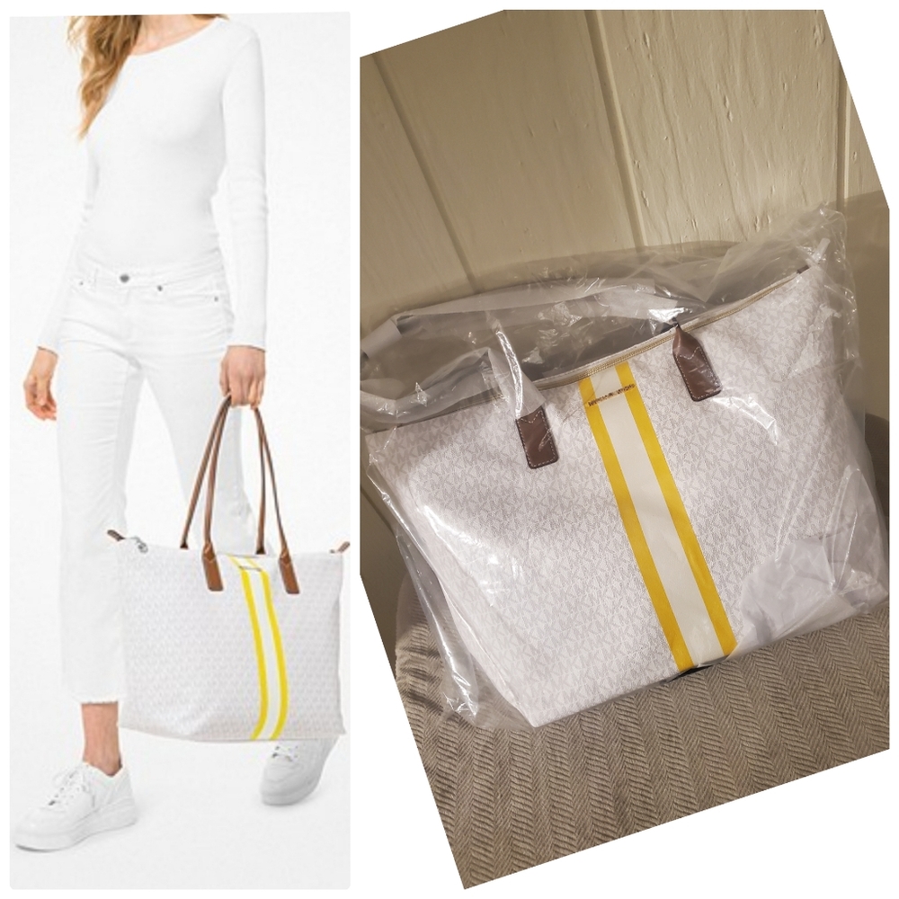 Michael Kors Logo Striped Tote Bag Purse